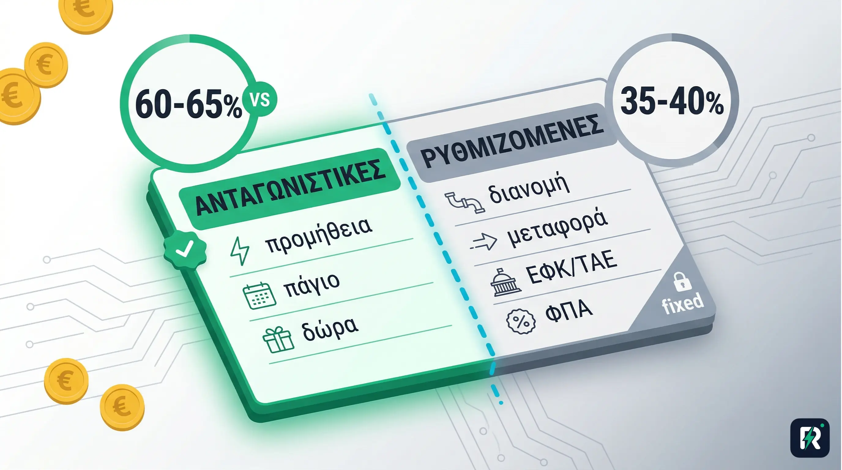Ανατομία λογαριασμού φυσικού αερίου 2026 — ανταγωνιστικές vs ρυθμιζόμενες χρεώσεις