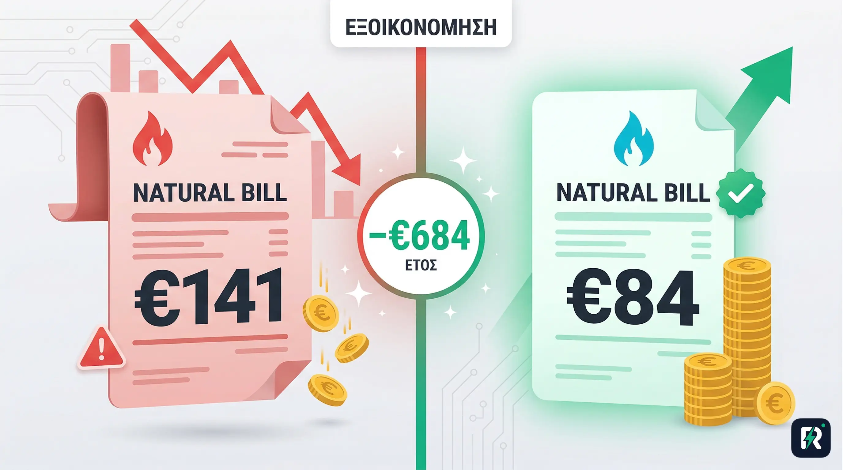 Φθηνότερος πάροχος φυσικού αερίου 2026 ΔΕΗ myHome GasControl — διαφορά 684 ευρώ τον χρόνο για 90τμ