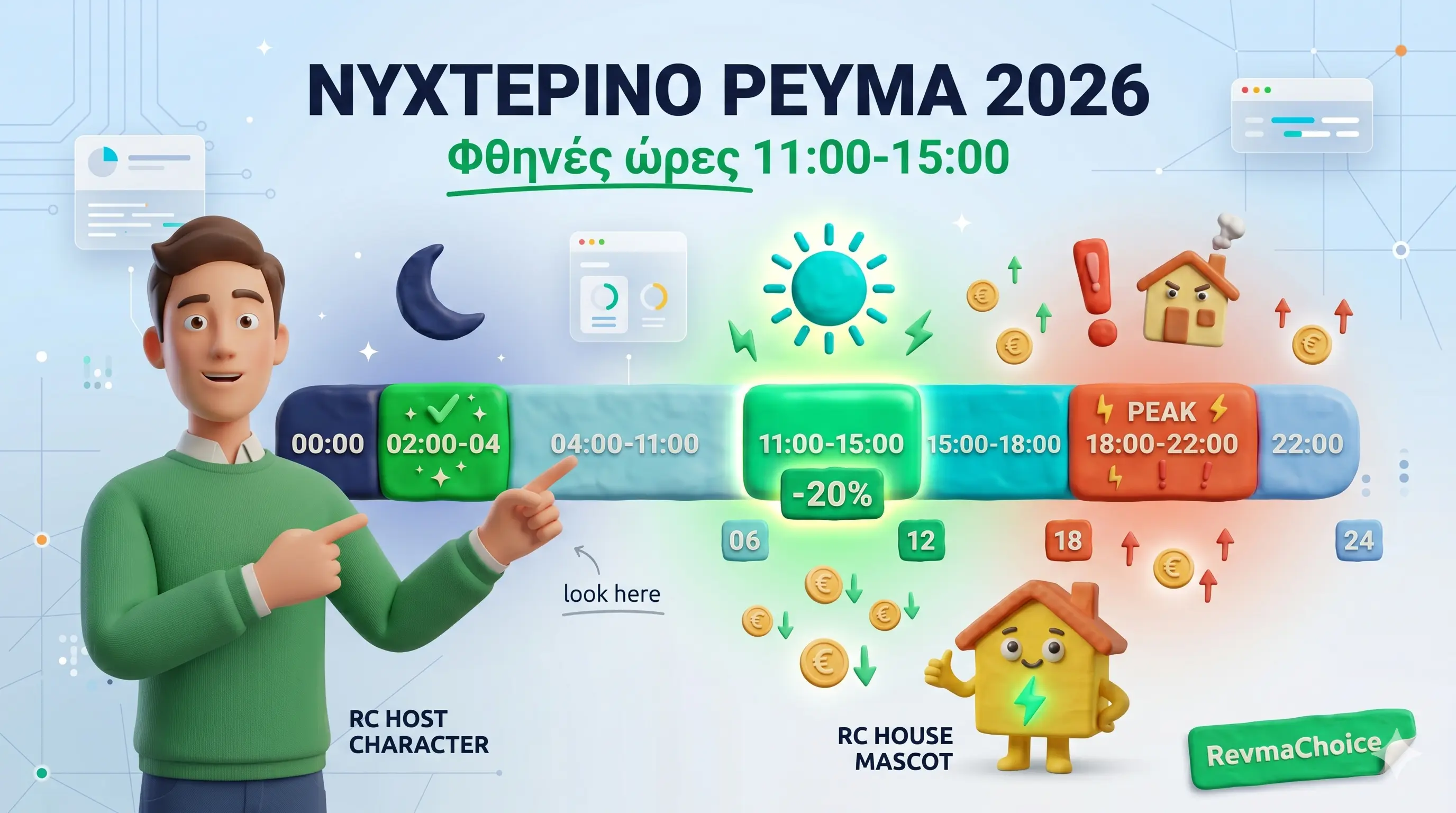 Νυχτερινό ρεύμα 2026 — νέο ωράριο μειωμένης χρέωσης ΔΕΔΔΗΕ: 11:00-15:00 και 02:00-04:00