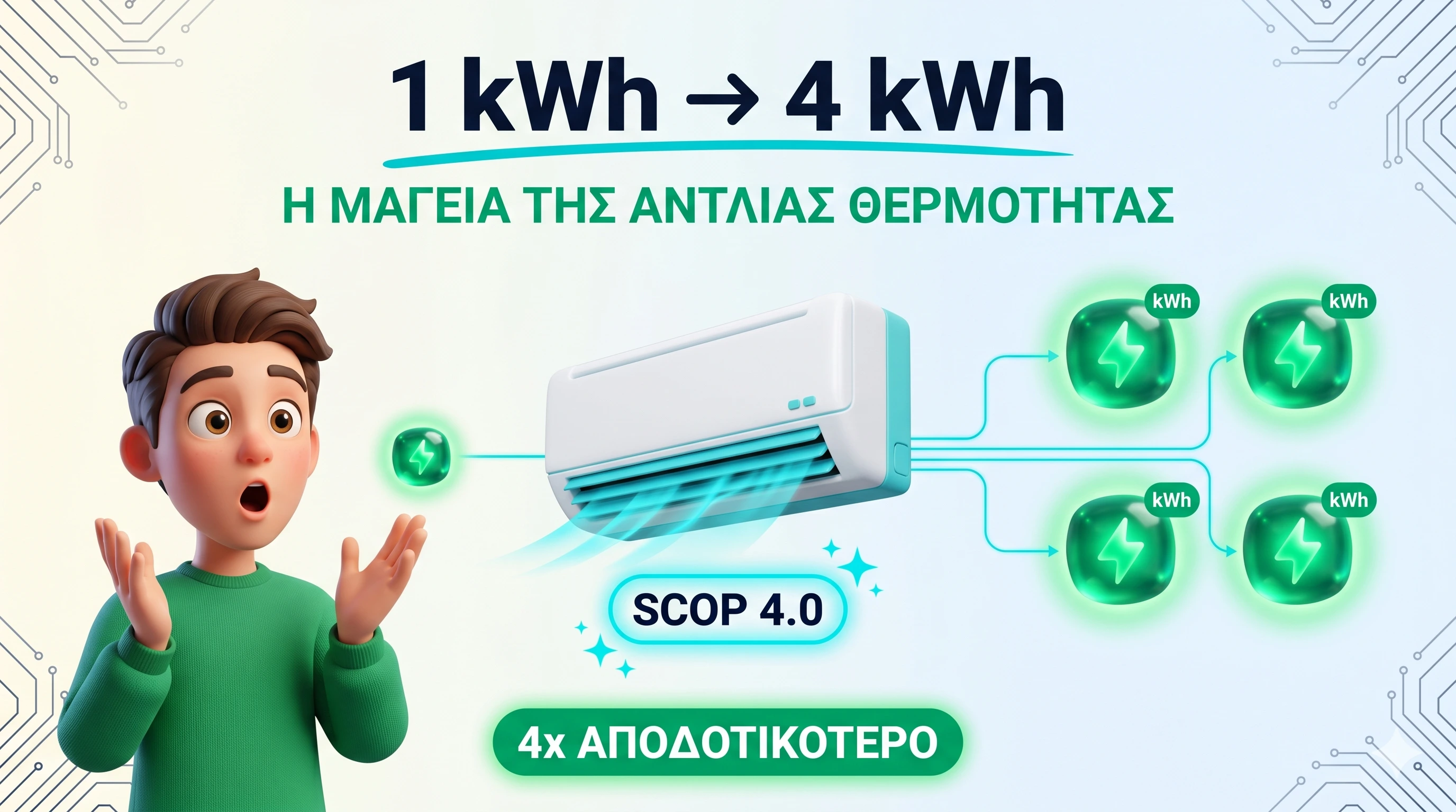 Πώς λειτουργεί ο SCOP της αντλίας θερμότητας — 1 kWh ρεύματος δίνει 4 kWh θερμότητας