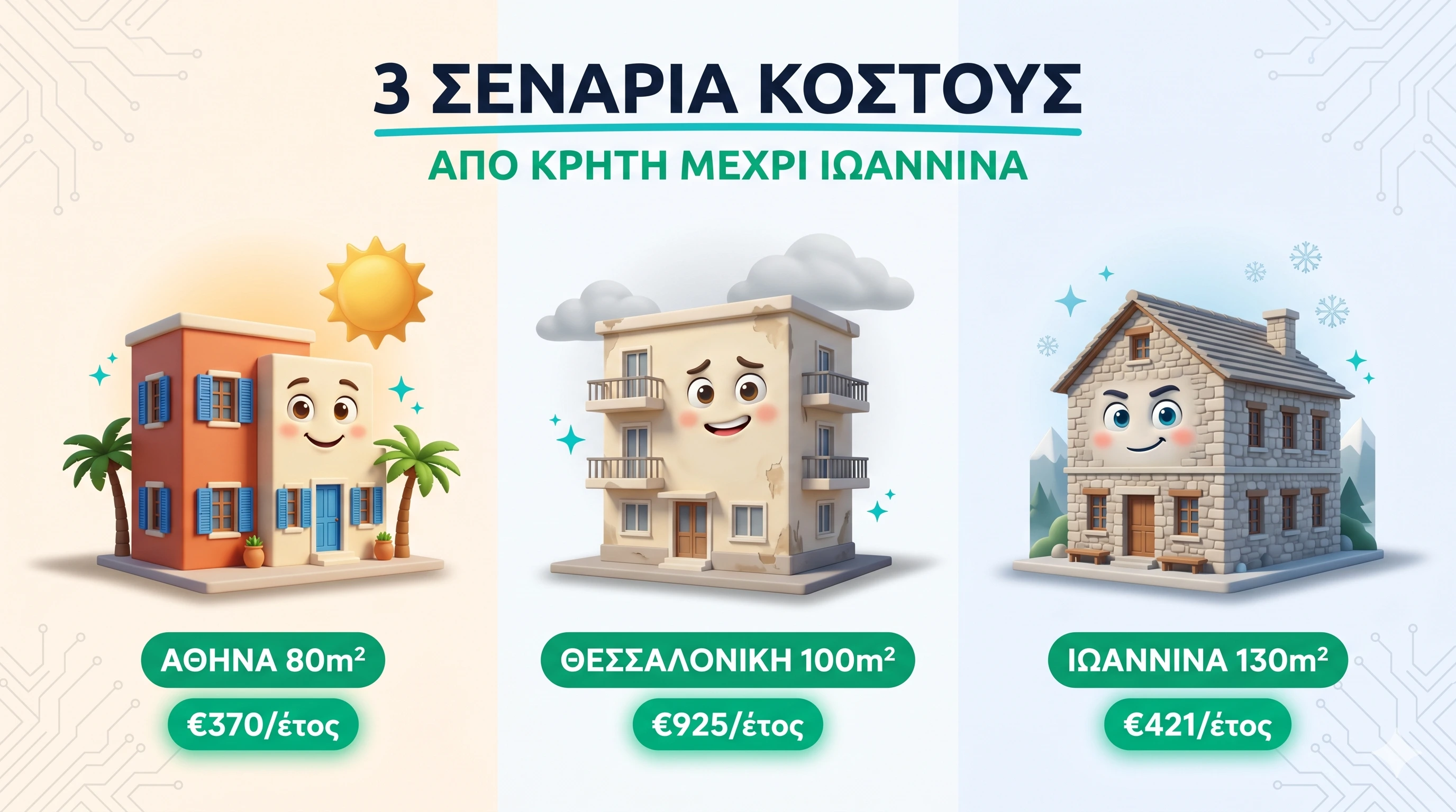 Τρία σενάρια κόστους θέρμανσης στην Ελλάδα 2026 — Αθήνα, Θεσσαλονίκη, Ιωάννινα