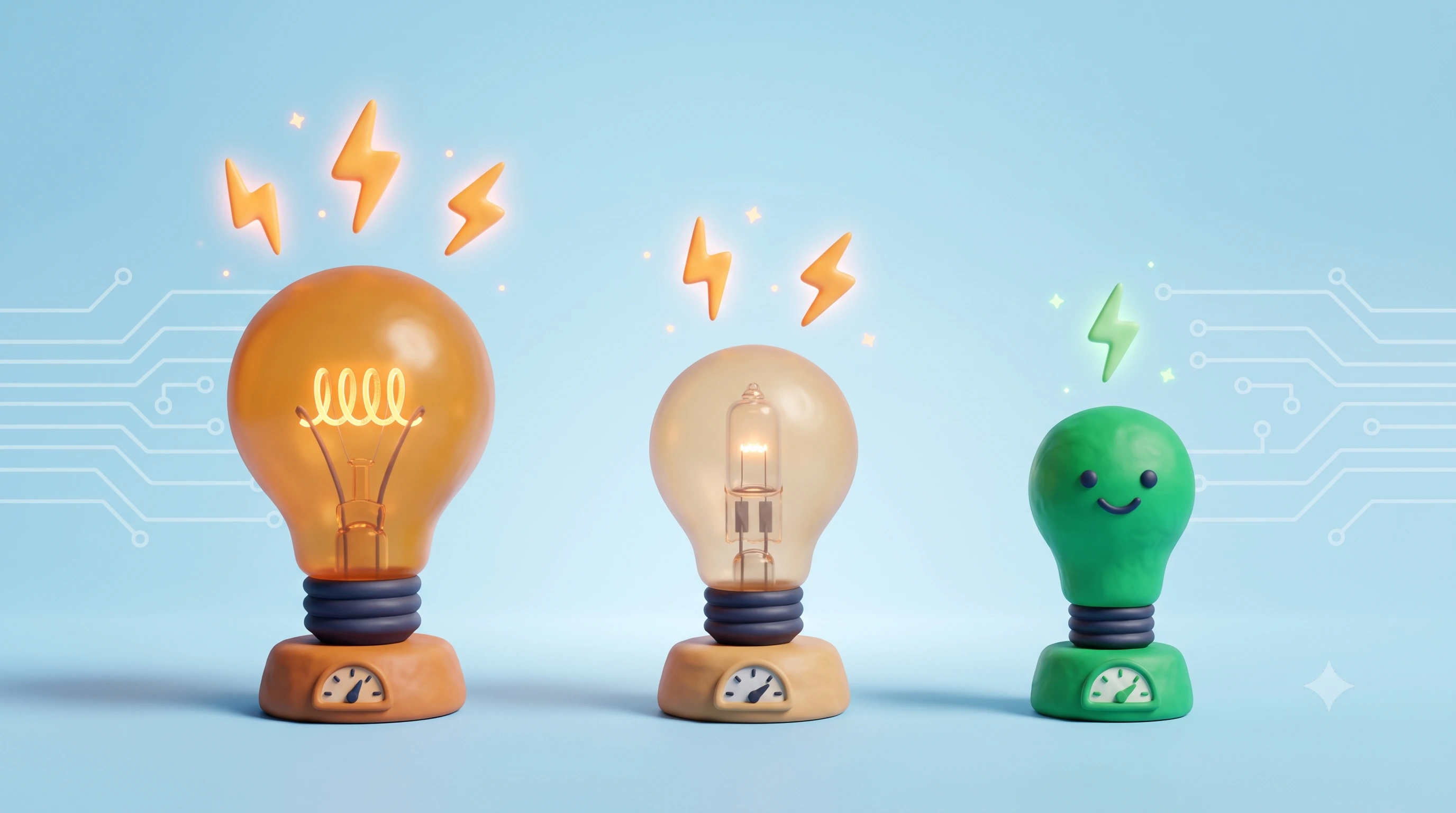 Κατανάλωση LED 8W vs πυρακτώσεως 60W και αλογόνου 42W σε ραβδόγραμμα
